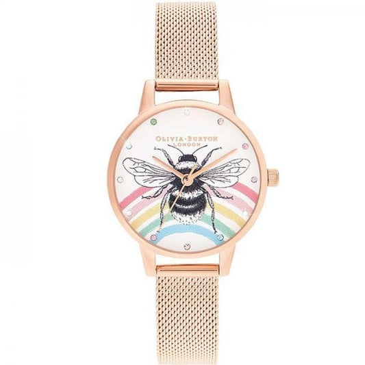 ILLUSTRATED ANIMALS RAINBOW BEE ROSE GOLD MESH