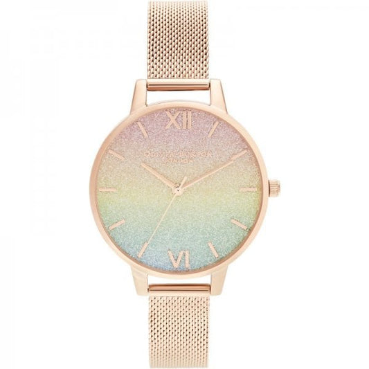 Rainbow 34mm Rainbow & Rose Gold Mesh Watch