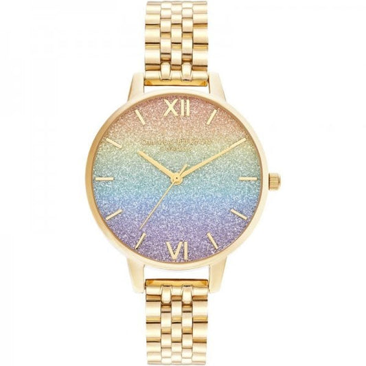 Rainbow Glitter Dial & Gold Bracelet Watch