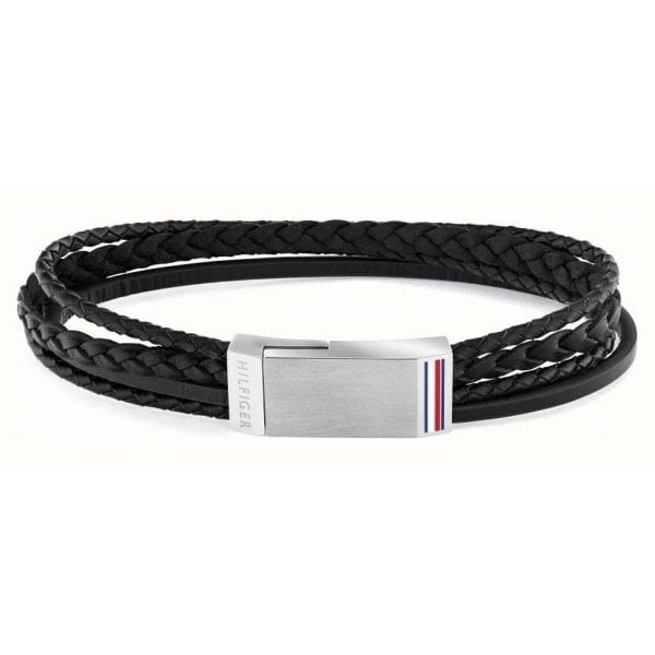 Men's Casual Black Multi-Wrap Plaque Bracelet