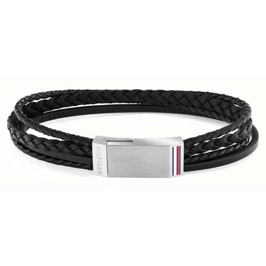 Men's Casual Black Multi-Wrap Plaque Bracelet