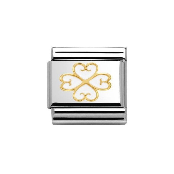 White Four Leaf Clover with Hearts Charm