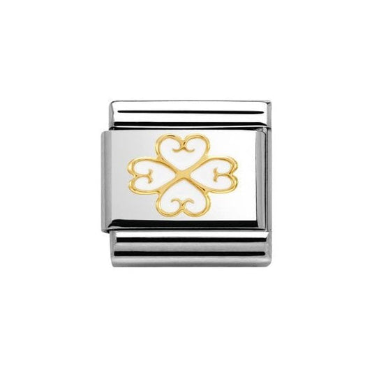 White Four Leaf Clover with Hearts Charm