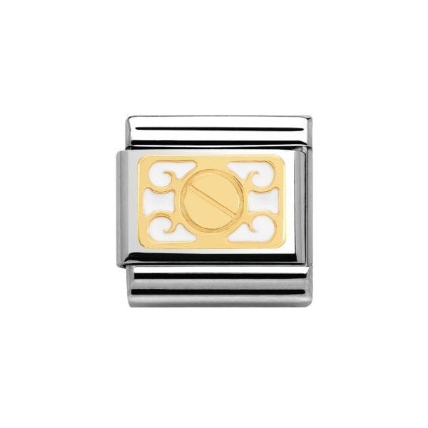 Classic Gold and White Enamel Decorated Screw Head Elegance Charm
