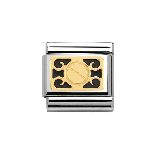 Classic 18K Gold Black Enamel Decorated Screw Plaque Charm