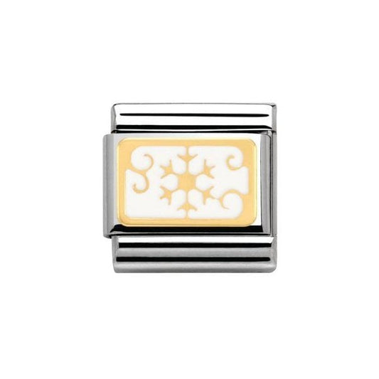 Gold Snowflake with White Background Charm