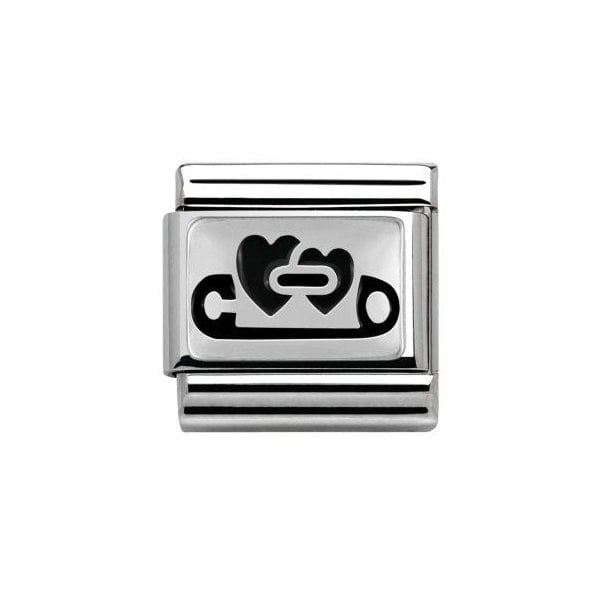 Silver Safety Pin with Hearts Charm
