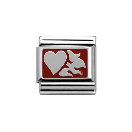 Silver Heart with Flames Charm
