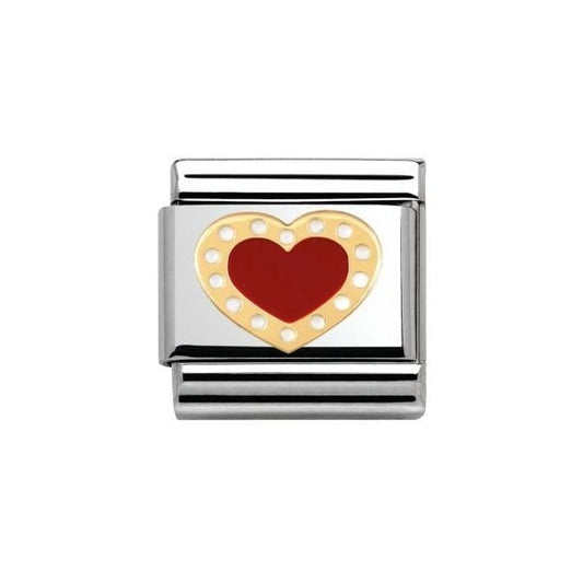 Gold and Red Heart with Dots Charm