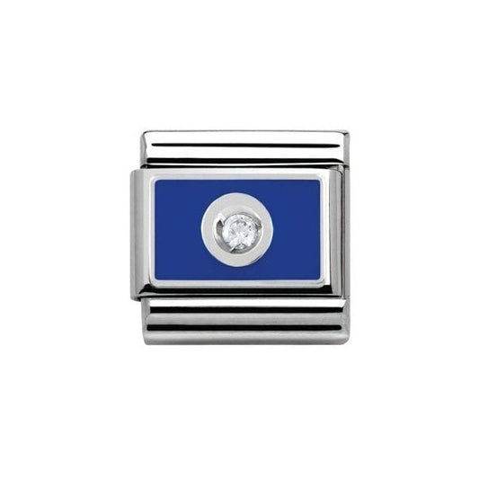 Silver Plate Blue With White Stone Charm