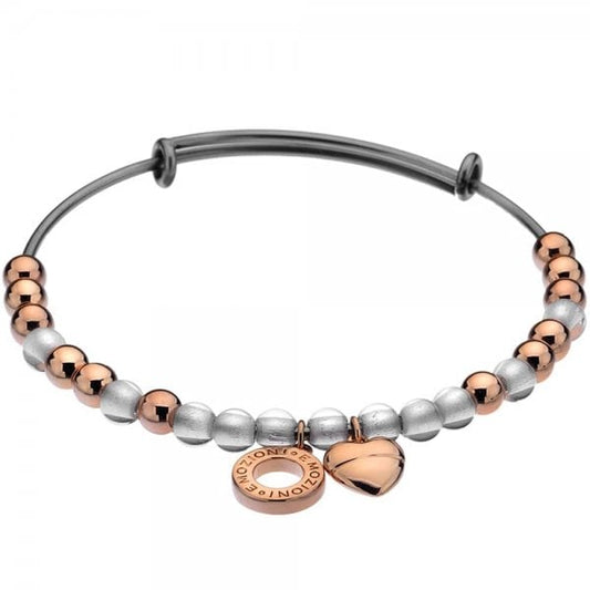 Hot Diamonds Emozioni Rose Gold Plated White Glass Bead Heart Bangle