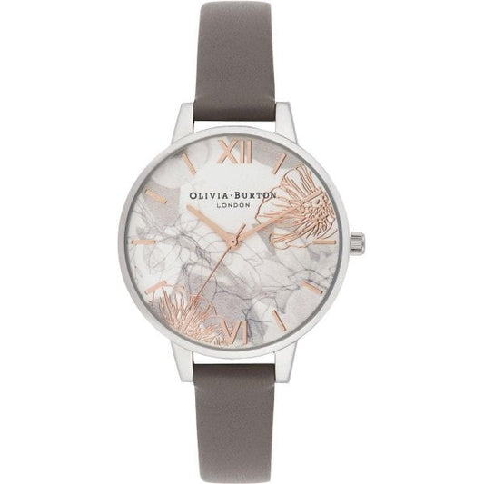 OB Abstract Florals London Grey & Silver Watch