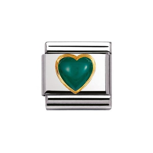 Gold Green Agate Heart Charm