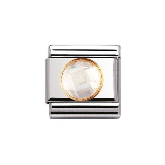 Classic Gold Round White Faceted Zirconia Charm