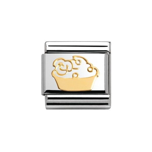 Classic Muffin With Flowers In Stainless Steel & 18k Gold Charm