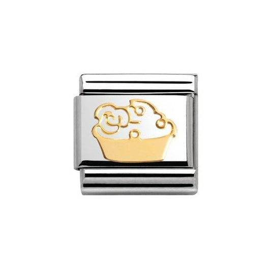 Classic Muffin With Flowers In Stainless Steel & 18k Gold Charm