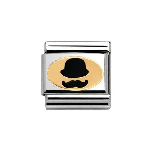 Gold Monsier Hat & Moustache Black Enamel Charm