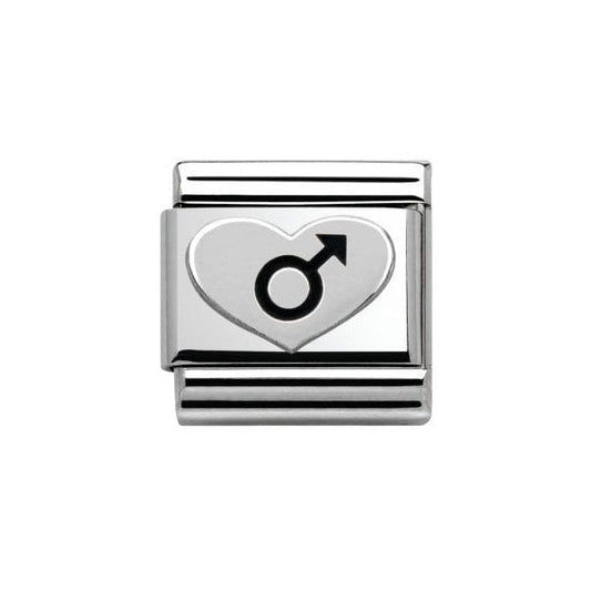 Classic Silver Oxidised Male Symbol Heart Charm
