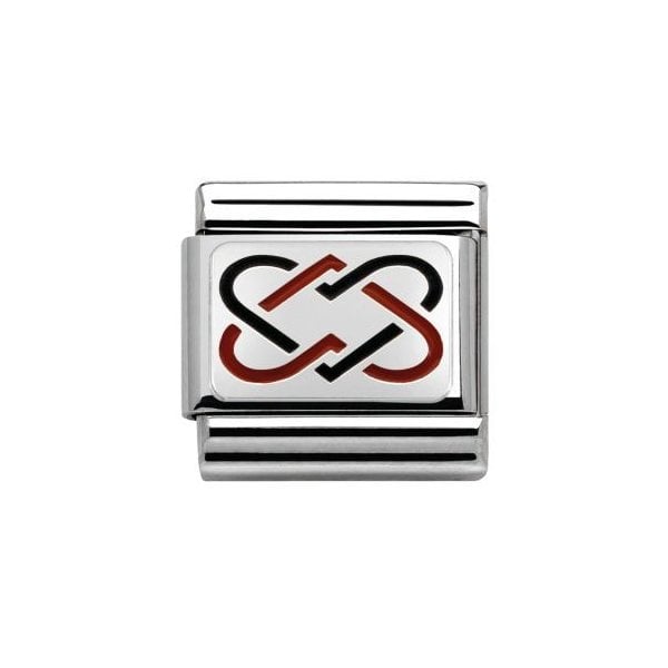Silver Enamel Double Woven Interlocking Hearts Charm