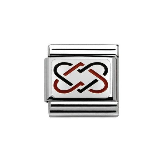 Silver Enamel Double Woven Interlocking Hearts Charm