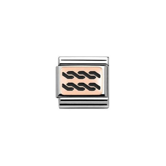 Classic Rose Gold Black Enamel Plait Charm