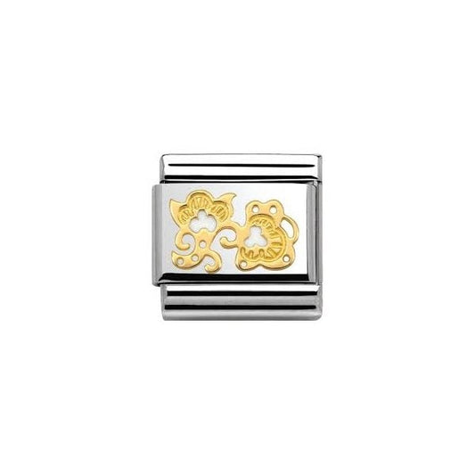 Classic Stainless Steel & Gold With White Flower Buds Charm