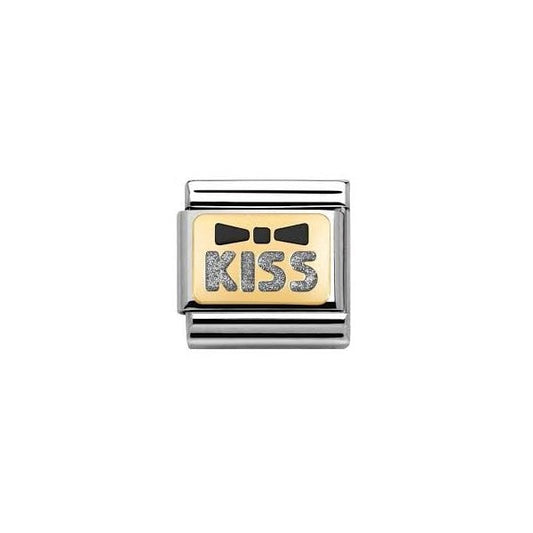 Gold Elegance Black Ribbon And Kiss Charm