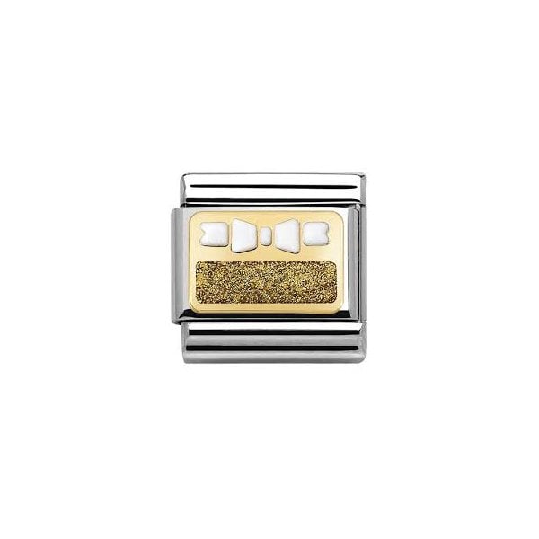 Gold White Bow Glitter Charm