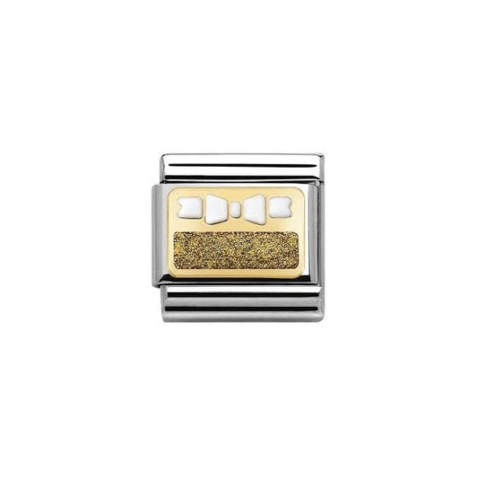 Gold White Bow Glitter Charm