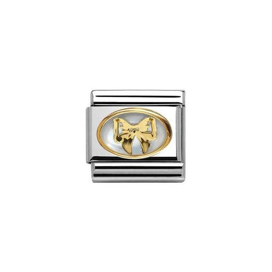 Gold Bow with Mother of Pearl Charm