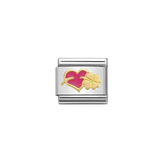 Classic Gold Pink Heart & Clover Charm