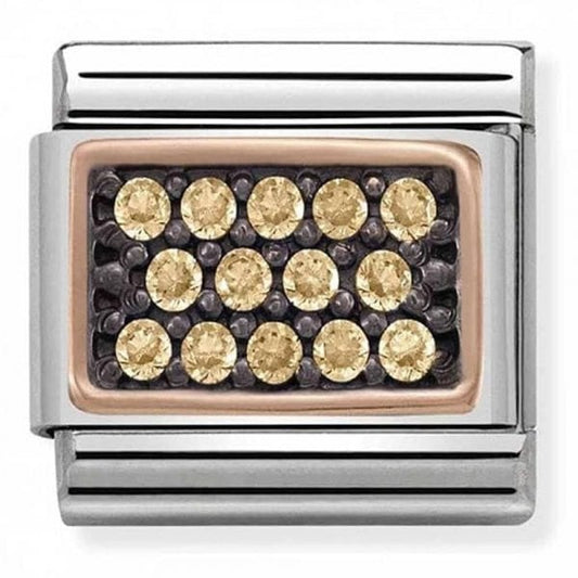 Classic Pave Zirconia Gold Rectangle Champagne Rose Gold Charm