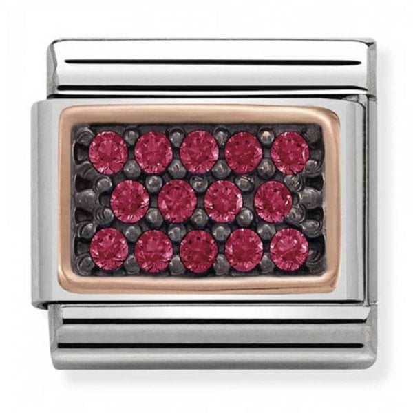 Classic Pave Zirconia Rose Gold Rectangle Dark Pink Charm