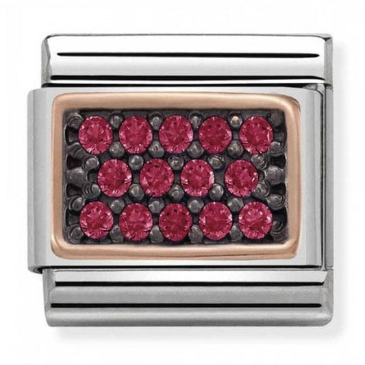 Classic Pave Zirconia Rose Gold Rectangle Dark Pink Charm