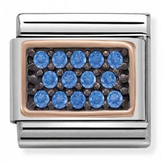 Classic Pave Zirconia Gold Rectangle Light Blue Rose Gold Charm