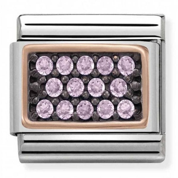 Classic Pave Zirconia Rose Gold Rectangle Pink Charm