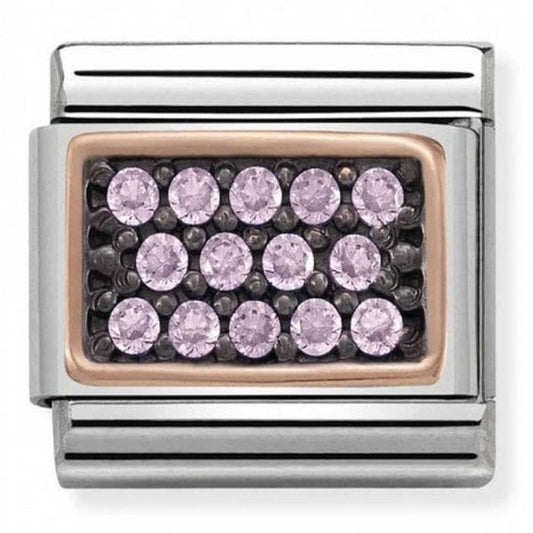 Classic Pave Zirconia Rose Gold Rectangle Pink Charm