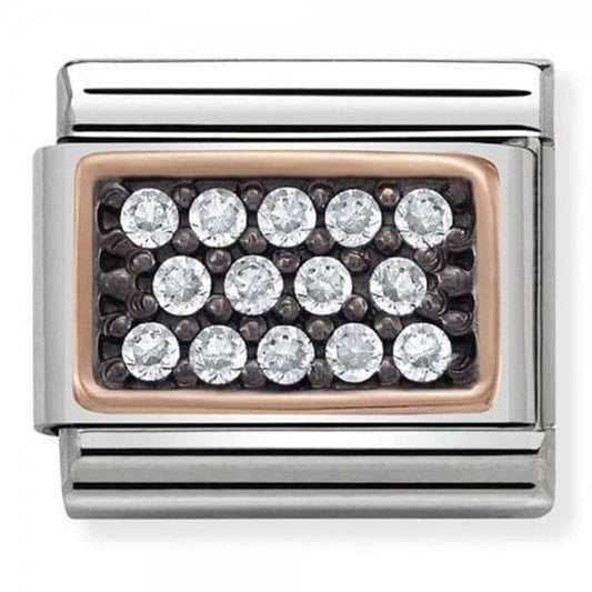Classic White CZ Pave Rose Gold Rectangle Charm