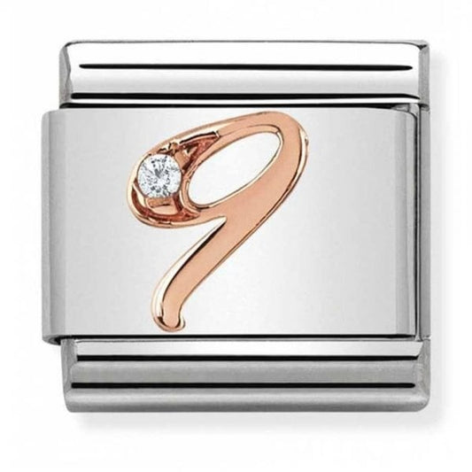 Classic Rose Gold CZ Number Nine Charm
