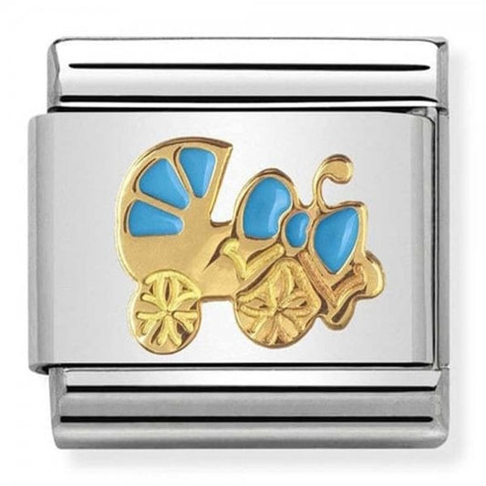 Classic Gold Blue Enamel Bow Pram Charm