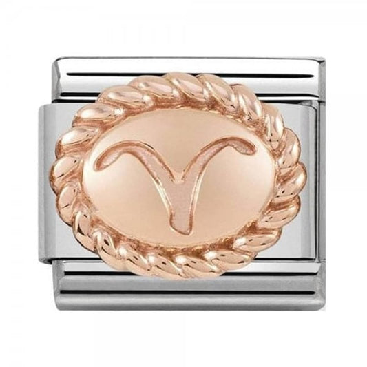 Classic Rose Gold Oval Zodiac Aries Charm