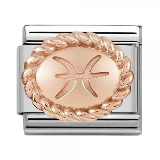 Classic Rose Gold Oval Zodiac Pisces Charm
