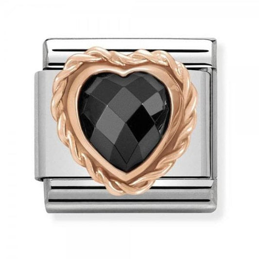 Classic Rose Gold Faceted Heart Black Charm