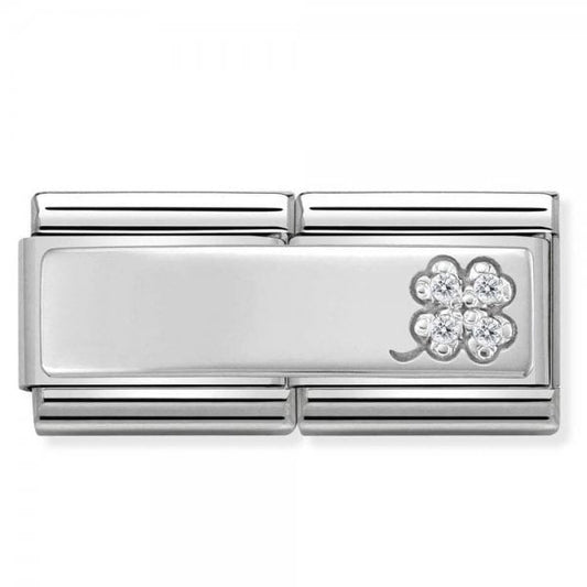 Silver Double 4 Leaf Clover CZ Charm