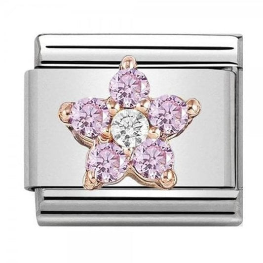Rose Gold Pink Crystal Flower Charm