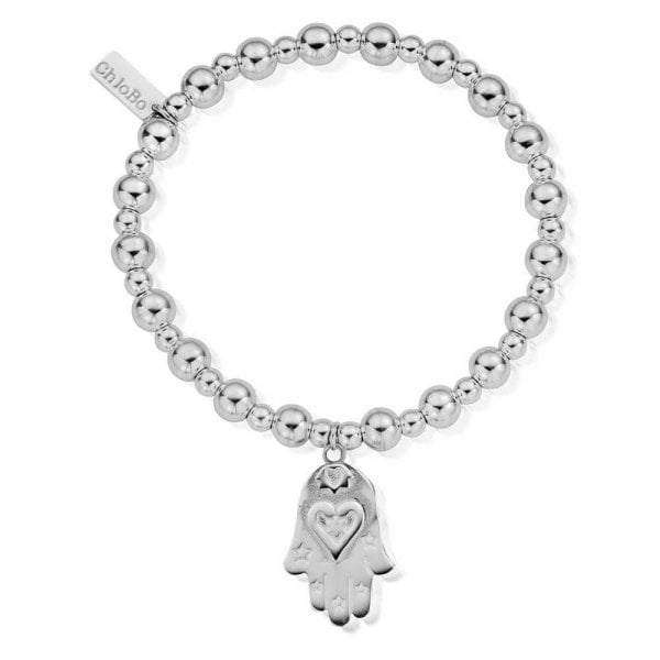 ChloBo  Iconic Ball Hamsa Hand Bracelet Silver