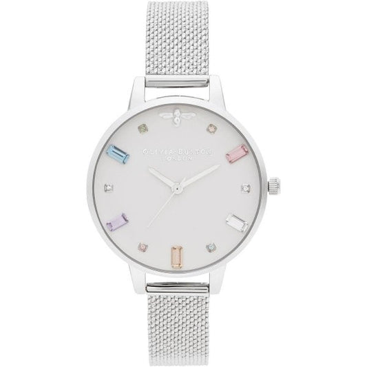OB Rainbow Bee Demi Silver Boucle Mesh Watch