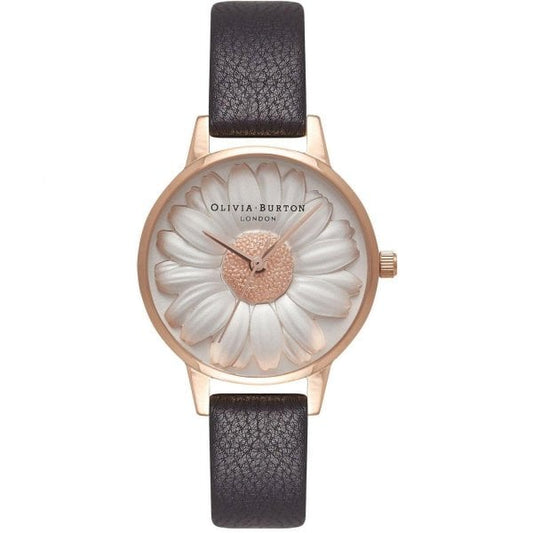 OB 3D Daisy Silver Rose Gold & Black Watch