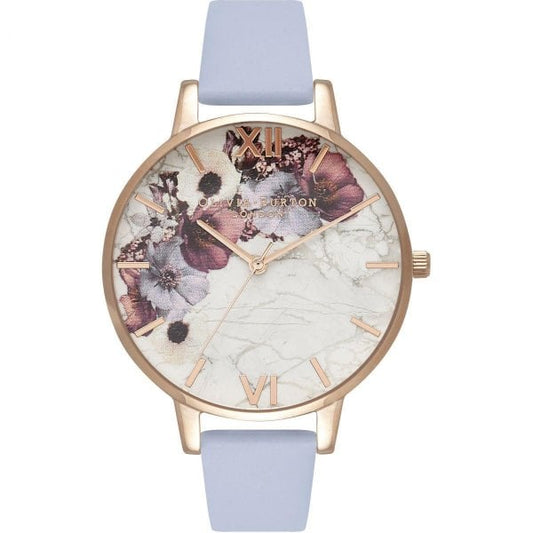 OB Marble Florals Rose Gold & Chalk Blue Watch