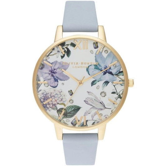 OB Bejewelled Florals Chalk Blue & Gold Watch